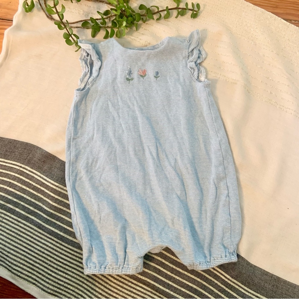 Baby Girls Light Blue Striped One-Piece Romper